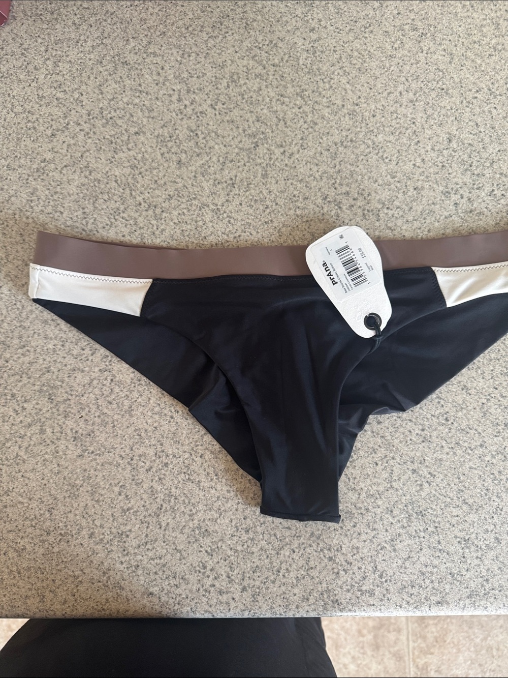 Prana Black Bikini Bottom with Taupe and White Trim